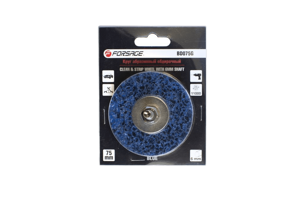 BD075G RockForce Круг абразивный зачистной для дрели 75мм синий, Dхвостовика 6мм, max об/мин 11000