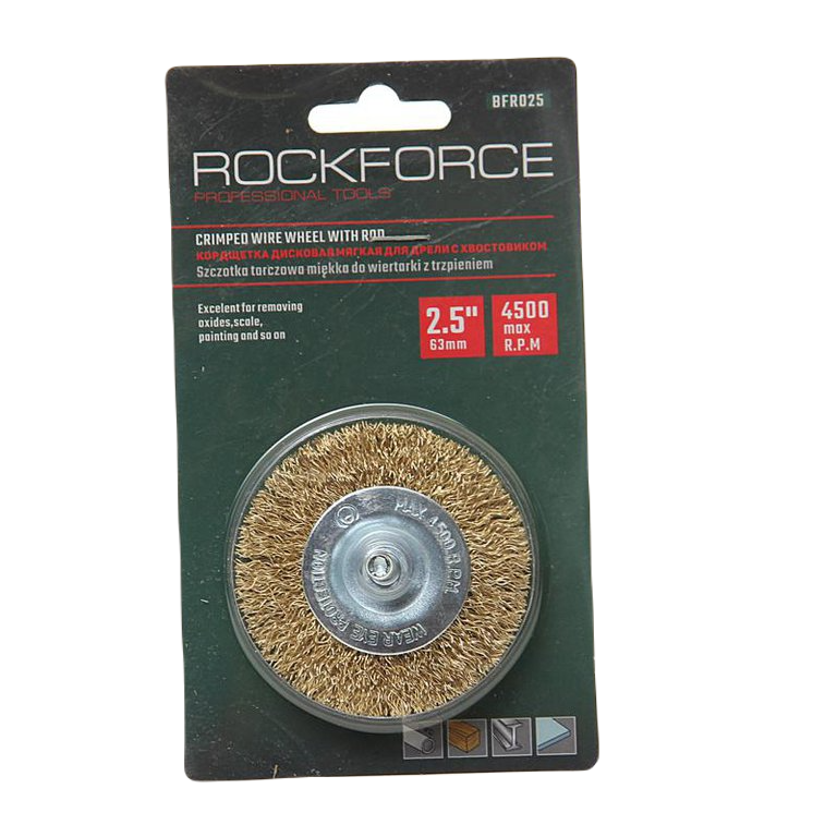 BFR025 ROCKFORCE Кордщетка дисковая латунная для дрели 60мм