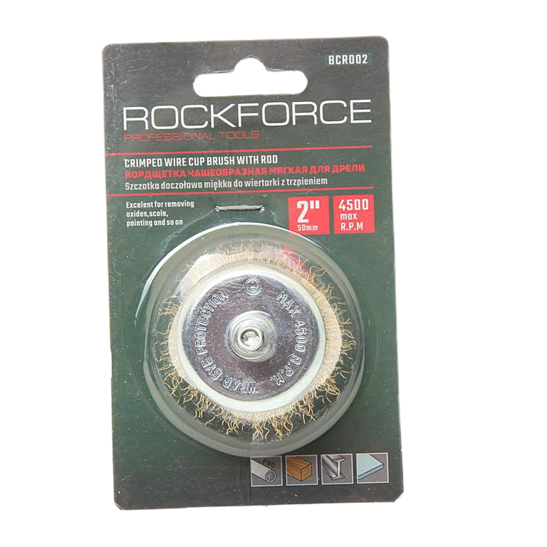BCR002 ROCKFORCE Кордщетка чашеобразная латунная для дрели 50мм