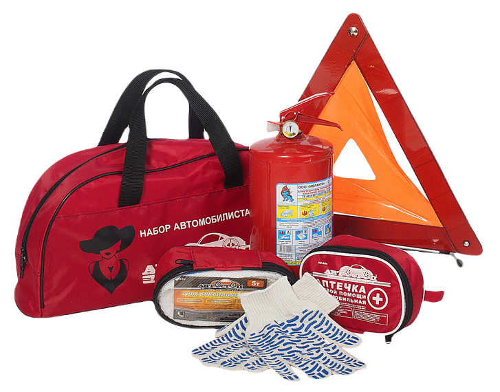 Набор автомобилиста Н-5 ЛЕДИ АВТО (огнетушитель 2л, знак, трос 5т, аптечка, перчатки) АВТОСТОП